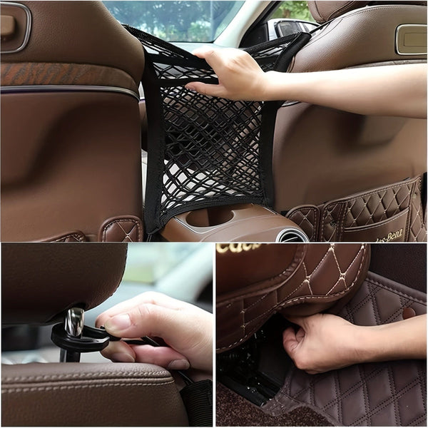 Planet Gates Black / 1pc 3-Layer Car Mesh Organizer, Seat Back Net Bag, Barrier Of Backseat Pet Kids Dog, Universal For Car, SUV, Cargo Tissue Purse Holder-Driver Storage Net
