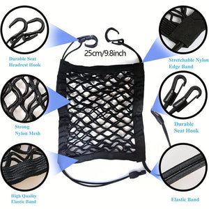 Planet Gates Black / 1pc 3-Layer Car Mesh Organizer, Seat Back Net Bag, Barrier Of Backseat Pet Kids Dog, Universal For Car, SUV, Cargo Tissue Purse Holder-Driver Storage Net