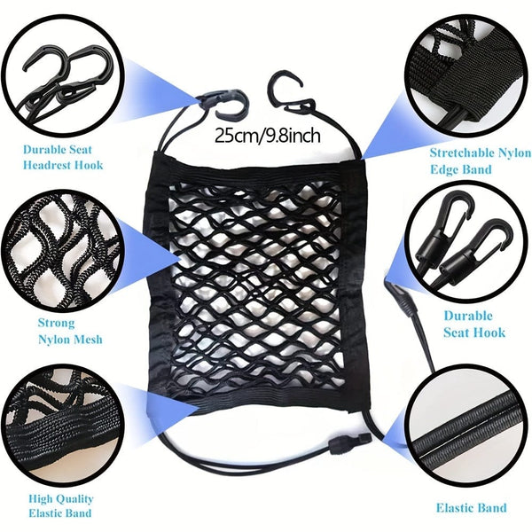 Planet Gates Black / 1pc 3-Layer Car Mesh Organizer, Seat Back Net Bag, Barrier Of Backseat Pet Kids Dog, Universal For Car, SUV, Cargo Tissue Purse Holder-Driver Storage Net