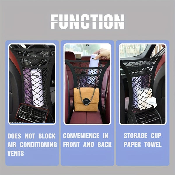 Planet Gates Black / 1pc 3-Layer Car Mesh Organizer, Seat Back Net Bag, Barrier Of Backseat Pet Kids Dog, Universal For Car, SUV, Cargo Tissue Purse Holder-Driver Storage Net