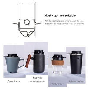 Planet Gates Black 1pc 500-mesh Folding Hand-flush Coffee Filter, Stainless Steel Coffee Filter, Black, Coffee Accessories