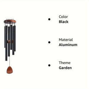 Planet Gates Black 1pc Aluminium Wind Chimes Create A Zen Atmosphere For Outdoor, Garden, Patio Decoration With Wind Catcher, Classic Black, Suitable As A Gift For Unisex 68cm/26.8inch