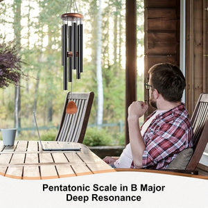 Planet Gates Black 1pc Aluminium Wind Chimes Create A Zen Atmosphere For Outdoor, Garden, Patio Decoration With Wind Catcher, Classic Black, Suitable As A Gift For Unisex 68cm/26.8inch