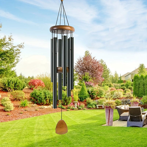 Planet Gates Black 1pc Aluminium Wind Chimes Create A Zen Atmosphere For Outdoor, Garden, Patio Decoration With Wind Catcher, Classic Black, Suitable As A Gift For Unisex 68cm/26.8inch