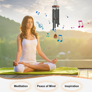 Planet Gates Black 1pc Aluminium Wind Chimes Create A Zen Atmosphere For Outdoor, Garden, Patio Decoration With Wind Catcher, Classic Black, Suitable As A Gift For Unisex 68cm/26.8inch