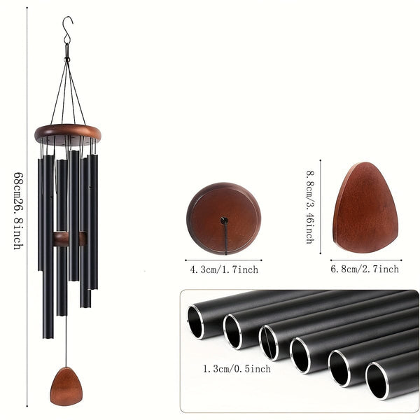 Planet Gates Black 1pc Aluminium Wind Chimes Create A Zen Atmosphere For Outdoor, Garden, Patio Decoration With Wind Catcher, Classic Black, Suitable As A Gift For Unisex 68cm/26.8inch