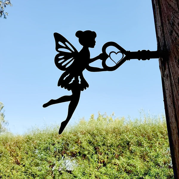 Planet Gates Black 1pc Angel On Branch Steel Silhouette Metal Wall Art Home Garden Yard Patio Outdoor Statue Stake Decoration Perfect For Birthdays, Housewarming Gifts