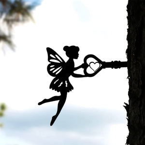 Planet Gates Black 1pc Angel On Branch Steel Silhouette Metal Wall Art Home Garden Yard Patio Outdoor Statue Stake Decoration Perfect For Birthdays, Housewarming Gifts