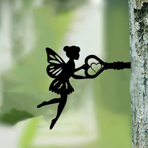 Planet Gates Black 1pc Angel On Branch Steel Silhouette Metal Wall Art Home Garden Yard Patio Outdoor Statue Stake Decoration Perfect For Birthdays, Housewarming Gifts