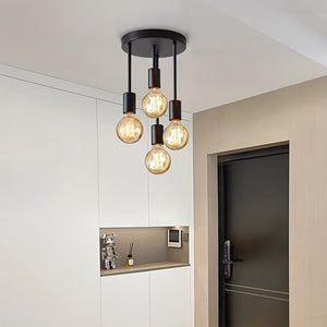 Planet Gates Black 1pc Black 4-lamp Ceiling Light Pendant, Modern Artificial Satellite Design Lamp, E26 Bulb Base, No Bulb, Bedroom, Kitchen, Living Room, Corridor Light Fixture