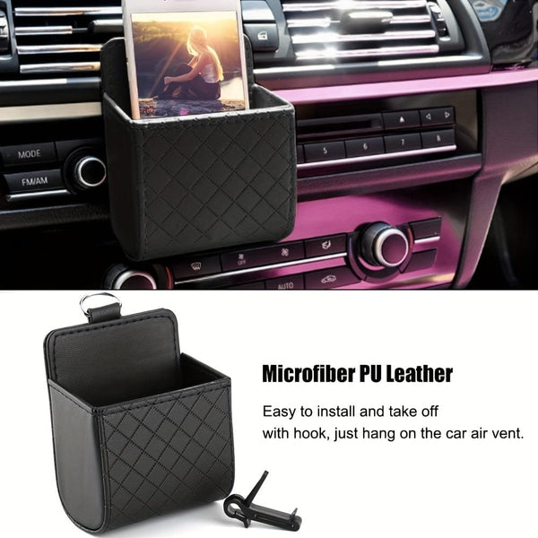 Planet Gates Black 1pc Car Air Vent Hanging Phone Holder, Car Pouch Bag, Car Phone Box, Car Coin Storage Bag, Car Organizer With Hook