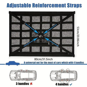 Planet Gates Black / 1pc Car Ceiling Cargo Net Pocket, Adjustable Cross Strap Strengthen Load Car Ceiling Storage Net, Double Layer Mesh Car Organizer With Zipper