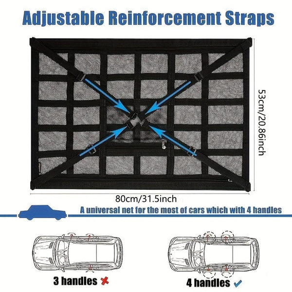 Planet Gates Black / 1pc Car Ceiling Cargo Net Pocket, Adjustable Cross Strap Strengthen Load Car Ceiling Storage Net, Double Layer Mesh Car Organizer With Zipper