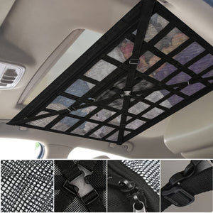 Planet Gates Black / 1pc Car Ceiling Cargo Net Pocket, Adjustable Cross Strap Strengthen Load Car Ceiling Storage Net, Double Layer Mesh Car Organizer With Zipper