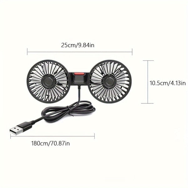 Planet Gates Black 1pc Car Fan, Car Small Air Conditioner, Double-headed Rear Fan, Strong Wind, 360 Degrees Rotation, Large Air Volume, Subwoofer Operation, Base Fixed Clip Mounting Method, Suitable For Car Home