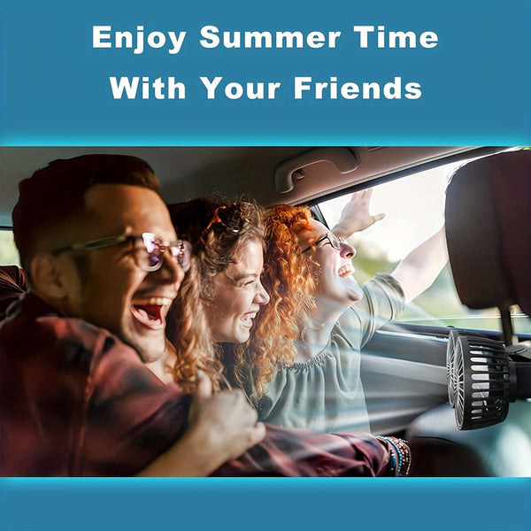 Planet Gates Black 1pc Car Fan, Car Small Air Conditioner, Double-headed Rear Fan, Strong Wind, 360 Degrees Rotation, Large Air Volume, Subwoofer Operation, Base Fixed Clip Mounting Method, Suitable For Car Home