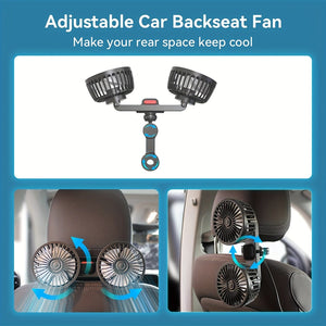 Planet Gates Black 1pc Car Fan, Car Small Air Conditioner, Double-headed Rear Fan, Strong Wind, 360 Degrees Rotation, Large Air Volume, Subwoofer Operation, Base Fixed Clip Mounting Method, Suitable For Car Home