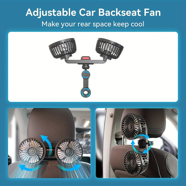 Planet Gates Black 1pc Car Fan, Car Small Air Conditioner, Double-headed Rear Fan, Strong Wind, 360 Degrees Rotation, Large Air Volume, Subwoofer Operation, Base Fixed Clip Mounting Method, Suitable For Car Home