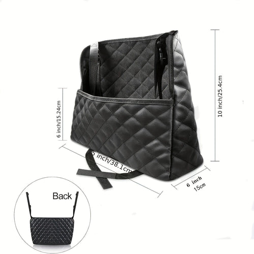 Planet Gates Black 1pc Car Handbag Holder, PU Leather Seat Back Organizer Large Capacity Bag, Front Seat Storage Box, Barrier Of Backseat Pet