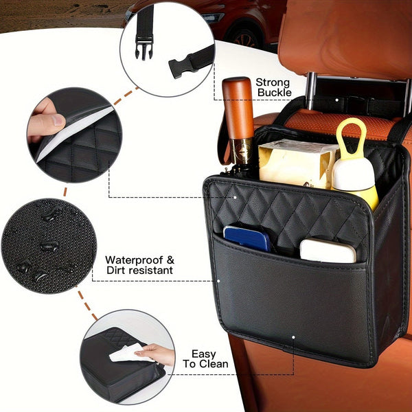 Planet Gates Black 1pc Car Seat Back Storage Hanging Bag, Multifunctional Storage Box, Car Seat Back Storage Bag, Car Interior Decoration Supplies