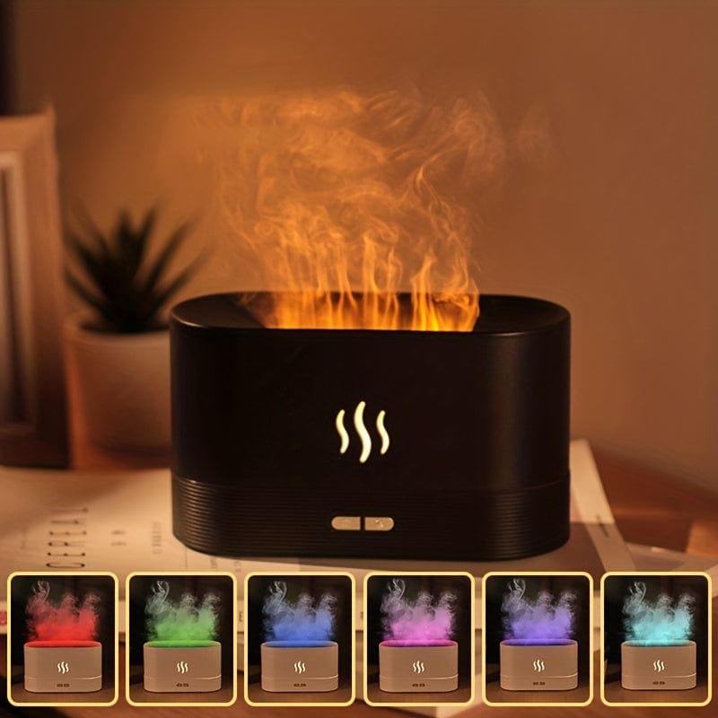 Planet Gates Black 1pc Colorful LED Flame Aroma Diffuser Bedroom Table Atmosphere Decorative Lamp Creative Humidifier Light For Living Room Office USB5V Power Supply