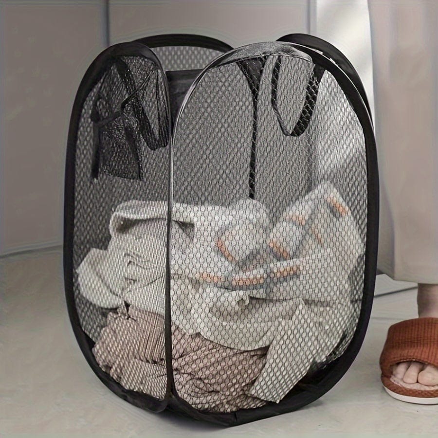 Planet Gates Black 1pc Folding Laundry Basket, Organizer For Dirty Clothes, Bathroom Clothes Mesh Storage Bag, Household Wall Hanging Basket, Laundry Organization And Storage Supplies For Bathroom Bedroom Laundry Room Dorm