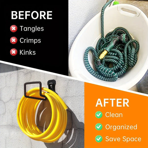 Planet Gates Black / 1pc Garden Hose Holder Wall Mount, Heavy Duty Water Hose Hanger For Outside, Metal Hose Reels Hose Rack Hose Hook With 4 Screw For Garden Hose Expandable Hose Water Hose Extension Hose (Black)