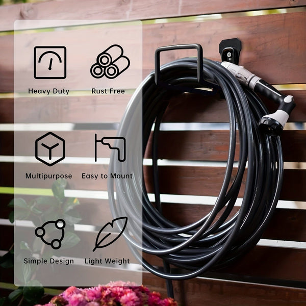 Planet Gates Black / 1pc Garden Hose Holder Wall Mount, Heavy Duty Water Hose Hanger For Outside, Metal Hose Reels Hose Rack Hose Hook With 4 Screw For Garden Hose Expandable Hose Water Hose Extension Hose (Black)