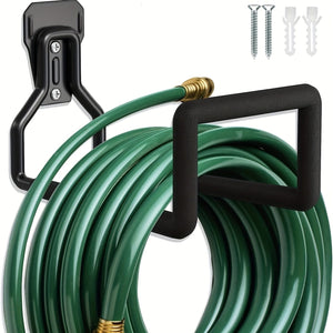 Planet Gates Black / 1pc Garden Hose Holder Wall Mount, Heavy Duty Water Hose Hanger For Outside, Metal Hose Reels Hose Rack Hose Hook With 4 Screw For Garden Hose Expandable Hose Water Hose Extension Hose (Black)