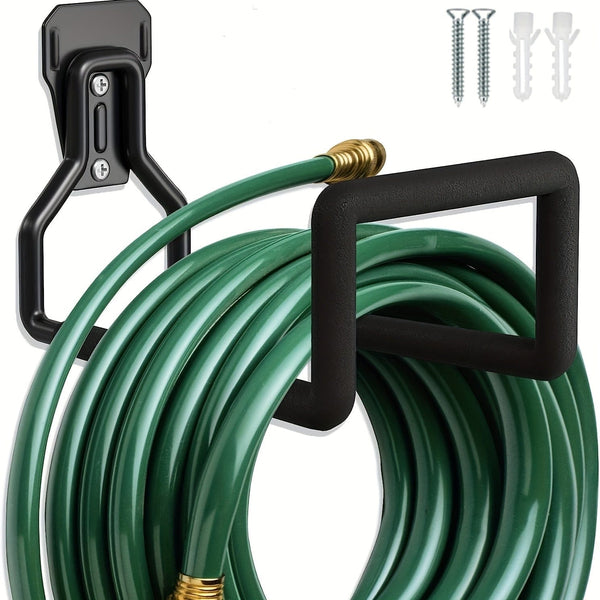 Planet Gates Black / 1pc Garden Hose Holder Wall Mount, Heavy Duty Water Hose Hanger For Outside, Metal Hose Reels Hose Rack Hose Hook With 4 Screw For Garden Hose Expandable Hose Water Hose Extension Hose (Black)