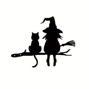 Planet Gates Black 1pc Iron Silhouette Cute Witch And Cat Garden Stake On The Branch Yard Art Decor, Tree Stump Plug-in, For Garden Lawn Courtyard