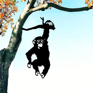 Planet Gates Black 1pc Monkey Hanging On The Branch Garden Stake, Yard Art Decor, Silhouette Metal Wall Art Home Garden Yard Patio Outdoor Statue Stake Decoration Perfect For Birthdays, Housewarming Gifts