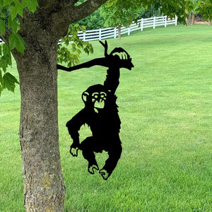 Planet Gates Black 1pc Monkey Hanging On The Branch Garden Stake, Yard Art Decor, Silhouette Metal Wall Art Home Garden Yard Patio Outdoor Statue Stake Decoration Perfect For Birthdays, Housewarming Gifts