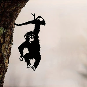 Planet Gates Black 1pc Monkey Hanging On The Branch Garden Stake, Yard Art Decor, Silhouette Metal Wall Art Home Garden Yard Patio Outdoor Statue Stake Decoration Perfect For Birthdays, Housewarming Gifts