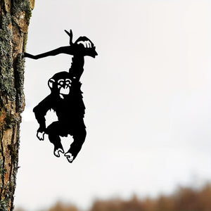 Planet Gates Black 1pc Monkey Hanging On The Branch Garden Stake, Yard Art Decor, Silhouette Metal Wall Art Home Garden Yard Patio Outdoor Statue Stake Decoration Perfect For Birthdays, Housewarming Gifts