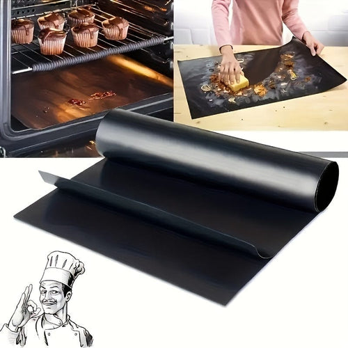 Planet Gates Black 1pc, Oven Mat, Oven Liner For Bottom Of Oven, On-stick Reusable Oven Mat, Baking Mat, BBQ Mat, BBQ Accessories, Suitable For Electric Oven, Gas Stove, Toaster, Grill, Kitchen Accessories