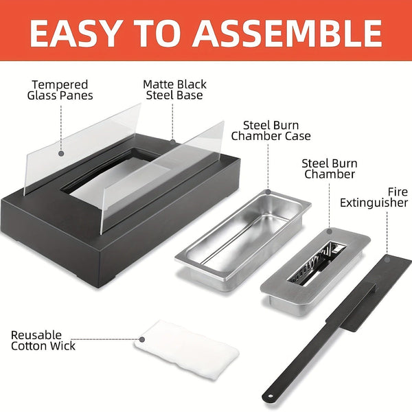 Planet Gates Black 1pc Portable Tabletop Fireplace - Perfect for Indoor and Outdoor Use, Adds Warmth and Ambiance to Any Space, Ideal for Patio, Balcony, Living Room, and Camping Gatherings