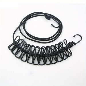 Planet Gates Black 1pc Portable Travel Clothesline, Retractable Camping Clothesline, Adjustable Clothesline With 12pcs Clips, Drying Clothes For Outdoor And Indoor, Home Supplies