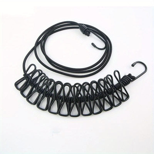 Planet Gates Black 1pc Portable Travel Clothesline, Retractable Camping Clothesline, Adjustable Clothesline With 12pcs Clips, Drying Clothes For Outdoor And Indoor, Home Supplies