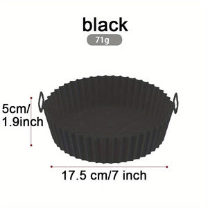 Planet Gates Black 1pc Silicone Air Fryer Liners, Round Food Safe Non Stick Air Fryer Basket, Reusable Replacement Of Flammable Parchment Liner Paper Fits Air Fryer Accessories