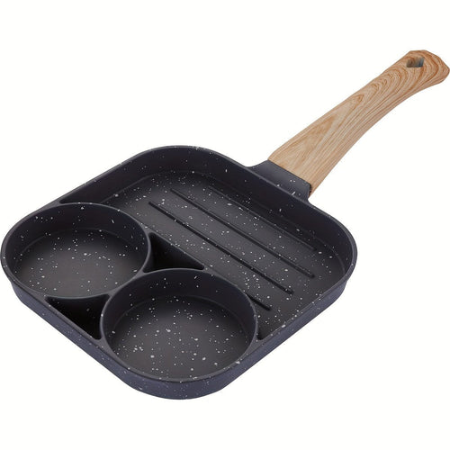 Planet Gates Black 1pc Three In One Egg Frying Pan, Non Stick Breakfast Pan, Flat Bottom Egg, Burger Pan, Household Steak Frying Pan, Kitchen Accessories, Kitchen Supplies