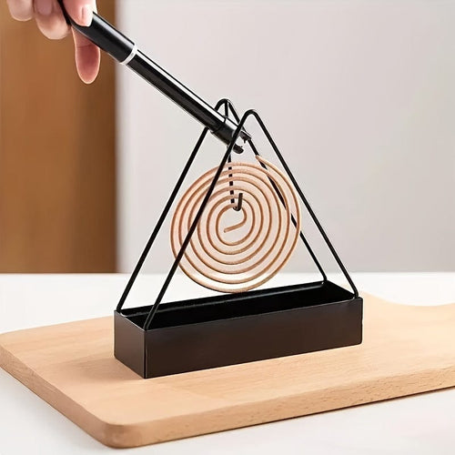 Planet Gates Black 1pc Triangular Mosquito Coil Holder, Minimalist Home Decor, Creative Triangular Iron Mosquito Coil Holder, Fireproof Sandalwood Ashtray For Home Office Hotel Use