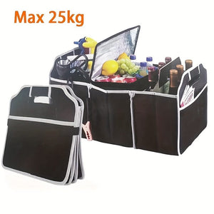 Planet Gates Black 1pc Universal Car Trunk Organizer, Portable Foldable Waterproof Auto Storage Bag With 3 Compartments, For SUV, Truck, Van, Sedan