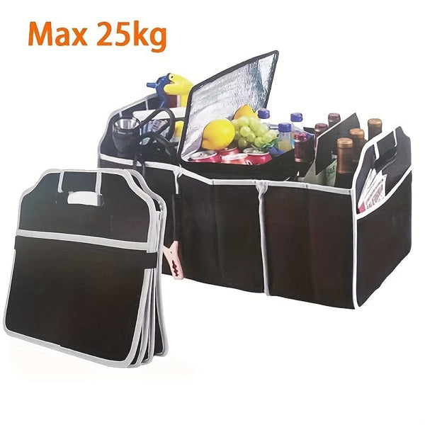 Planet Gates Black 1pc Universal Car Trunk Organizer, Portable Foldable Waterproof Auto Storage Bag With 3 Compartments, For SUV, Truck, Van, Sedan