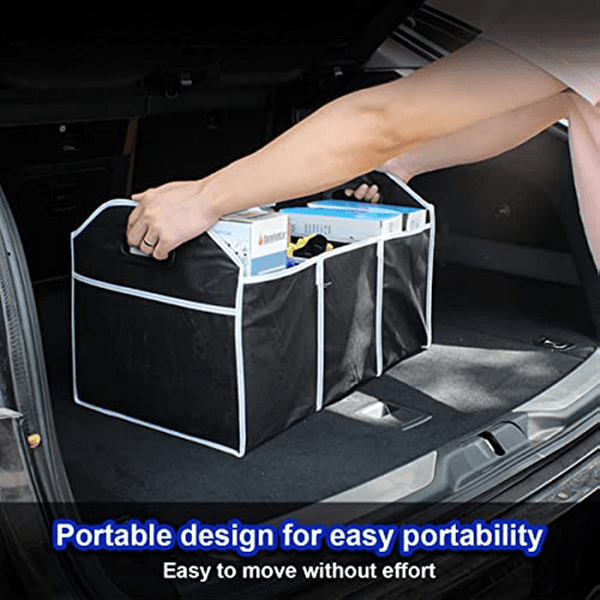 Planet Gates Black 1pc Universal Car Trunk Organizer, Portable Foldable Waterproof Auto Storage Bag With 3 Compartments, For SUV, Truck, Van, Sedan
