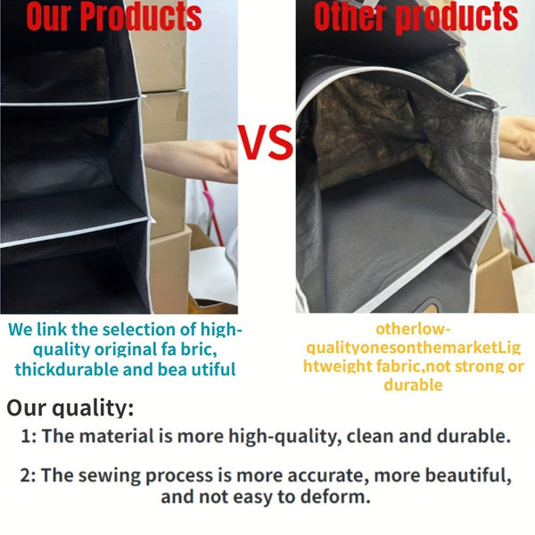 Planet Gates Black 1pc Universal Car Trunk Organizer, Portable Foldable Waterproof Auto Storage Bag With 3 Compartments, For SUV, Truck, Van, Sedan