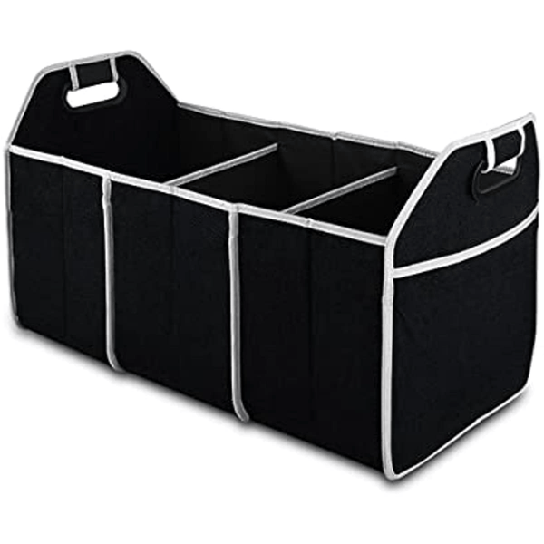 Planet Gates Black 1pc Universal Car Trunk Organizer, Portable Foldable Waterproof Auto Storage Bag With 3 Compartments, For SUV, Truck, Van, Sedan