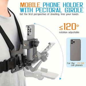 Planet Gates Black 1pc Universal Cell Phone Chest Mount Harness Strap Holder, Outdoor Smartphone POV Video Mobile Phone Clip, Mobile Phone Holder Chest Strap Bracket