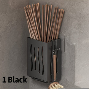 Planet Gates Black 1pc Wall-mounted Kitchen Storage Cage With A Drain Tray, Chopstick Holder, Spoon Storage Box, Cutlery Draining Box For Kitchen Utensils, Kitchen Storage Items