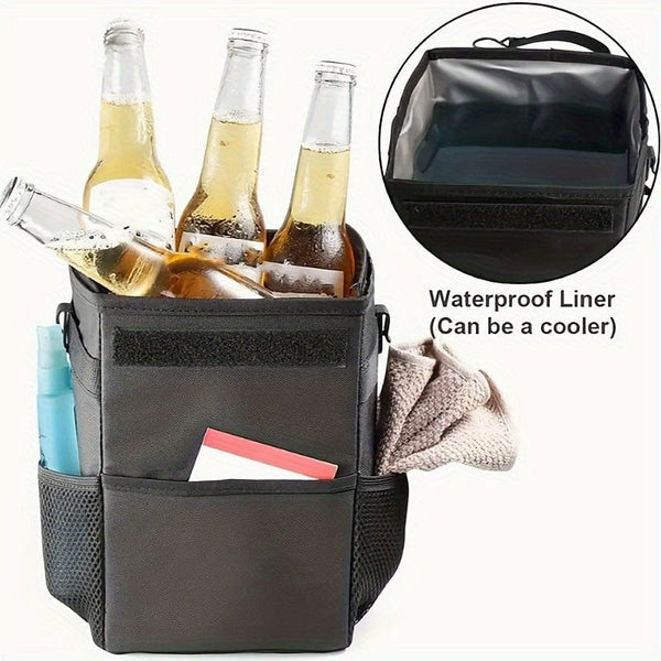 Planet Gates Black 1pc Waterproof Car Trash Can With Lid, Car Seat Back Hanging Storage Bag - Car Trash Organizer
